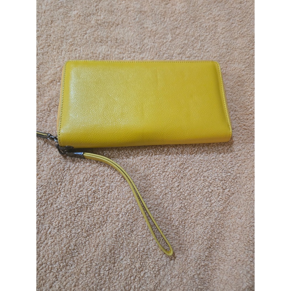 Bveyzi Yellow Pebbled Leather RFID Blocking Zip Around Wristlet Wallet